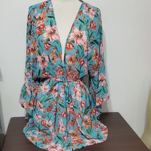 Umgee Floral Kimono Top - Blue and Pink